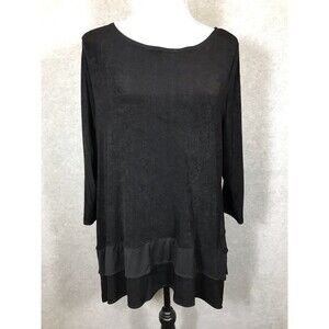 Chicos Travelers Top 2 (12/14) Black Slinky Asymmetrical Long Sleeve Knit Office